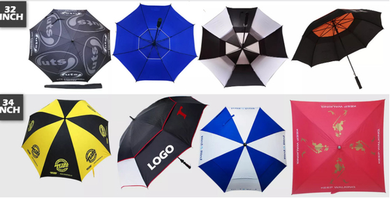 Özel Logo Rüzgar Geçirmez Fiberglas Golf Şemsiyesi Çift Gölgelik