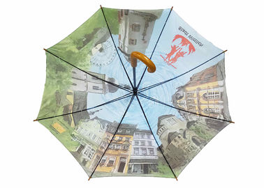 Özelleştirilmiş Baskılı Otomatik Açık Sopa Şemsiye Kavisli Kolu Benzersiz Gölgelik