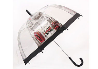 Görünür Otomatik Şeffaf Yağmur Şemsiyesi Düz Bükme Kolu Kubbe Şekli