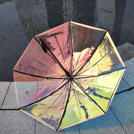 Renkli Yanardöner Hologram Şeffaf Yağmur Şemsiye Yağmurlu Rüzgarlı Gün