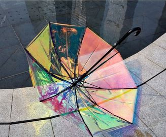 Renkli Yanardöner Hologram Şeffaf Yağmur Şemsiye Yağmurlu Rüzgarlı Gün