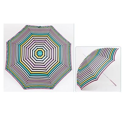 Renkli Şerit Suya Dayanıklı Pongee Kompakt Golf Şemsiyesi 27 &quot;* 8K
