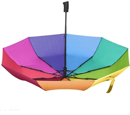 SGS Otomatik Açık ve Kapalı Fiberglas Kaburga Gökkuşağı Renkli Şemsiye