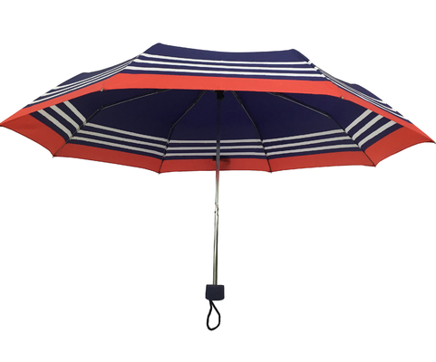 Bayanlar için Mavi Şerit Çinko Çerçeve Pongee Katlanabilir Şemsiye