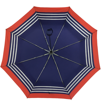 Bayanlar için Mavi Şerit Çinko Çerçeve Pongee Katlanabilir Şemsiye