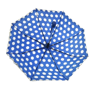 SGS Bayanlar Otomatik Açık Polyester 190T Fırfır Kenarlı Nokta Şemsiye