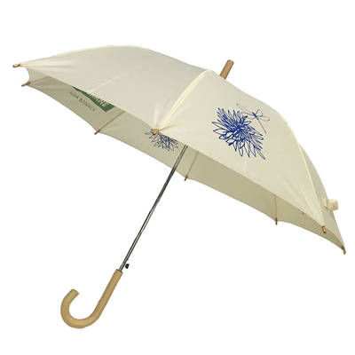 Fiberglas Kaburga Metal Çerçeve Otomatik Açık Çubuk Şemsiye Ahşap Saplı Şemsiye