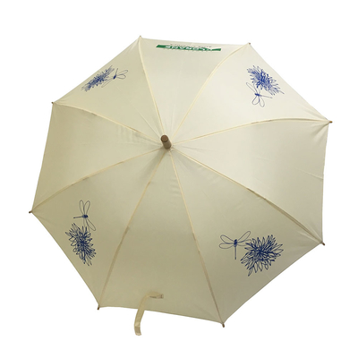 Fiberglas Kaburga Metal Çerçeve Otomatik Açık Çubuk Şemsiye Ahşap Saplı Şemsiye