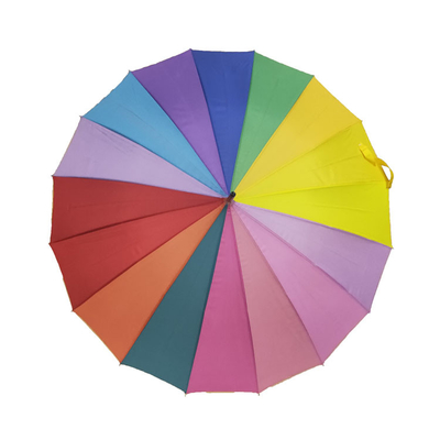 16 Renk Gökkuşağı Şemsiye Ahşap Şaft Ahşap Saplı