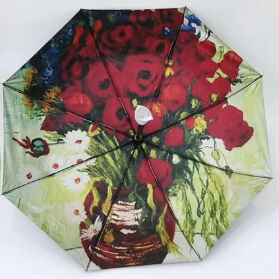 Vincent Van Gogh Sanatı Karartmalı 3 Katlı Otomatik Seyahat Şemsiyesi, UV Korumalı ve Otomatik Açılıp Kapanır (21 İnç-8k)