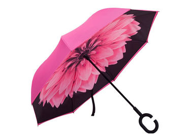 Pembe Kadınlar Için Klasik C Şekilli Kolu Şemsiye Şemsiye Yağmur Parlatıcı Hava