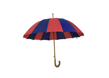 Hafif Kırmızı Mavi Ahşap Saplı Şemsiye Rüzgar Dayanıklı, Güçlü