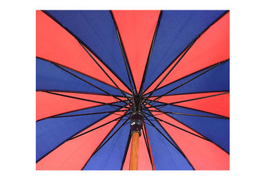 Hafif Kırmızı Mavi Ahşap Saplı Şemsiye Rüzgar Dayanıklı, Güçlü