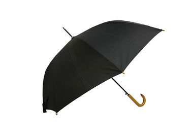 Siyah J Çubuk Ahşap Saplı Şemsiye Polyester Kumaş Hafif Anti Uv
