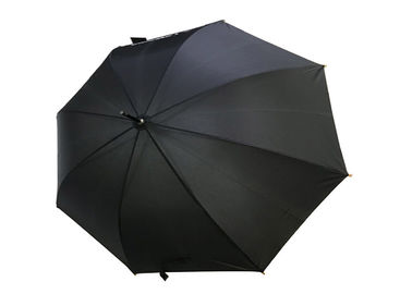 Siyah J Çubuk Ahşap Saplı Şemsiye Polyester Kumaş Hafif Anti Uv