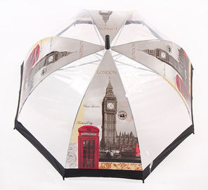 Görünür Otomatik Şeffaf Yağmur Şemsiyesi Düz Bükme Kolu Kubbe Şekli