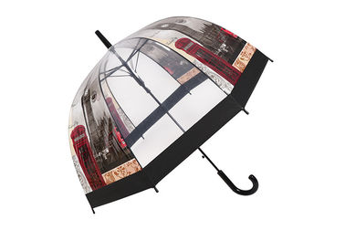 Siyah Trim ile POE Clear Dome Şekilli Şemsiye Kompakt Kabarcık Şemsiye Baskı
