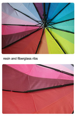 8mm Metal Şaftlı Windproof Gökkuşağı İki Katlanır Şemsiye
