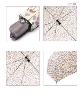 Kadınlar İçin Renkli Yaprak Desen 8mm Metal Şaft Katlanabilir Şemsiye
