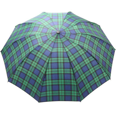 BSCI 8mm Metal Mil Üç Katlanır Şemsiye Erkekler İçin Yeşil Kontrol Deseni