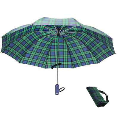 BSCI 8mm Metal Mil Üç Katlanır Şemsiye Erkekler İçin Yeşil Kontrol Deseni