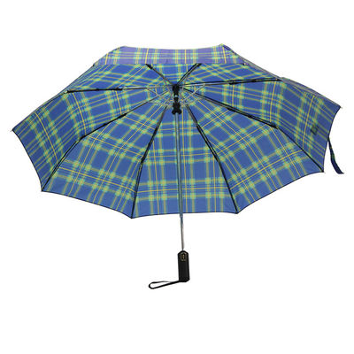 Erkekler İçin Otomatik Açık Yakın Yeşil Şerit Izgara Şemsiye Üç Katlanır Şemsiye