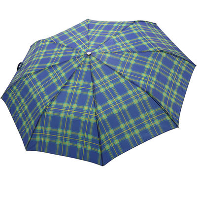 Erkekler İçin Otomatik Açık Yakın Yeşil Şerit Izgara Şemsiye Üç Katlanır Şemsiye