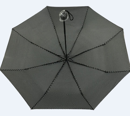 Bayanlar için 21''X8k Nokta Baskı 190T Polyester Siyah Katlanır Şemsiye