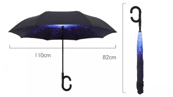 C Şekli Kolu Ters Ters Şemsiye Özel Desen Logo Baskılı Çift Katmanlı