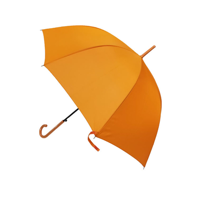 Pongee Kumaş Metal Çerçeve Bayan Yağmur Şemsiyesi Otomatik Turuncu Renk