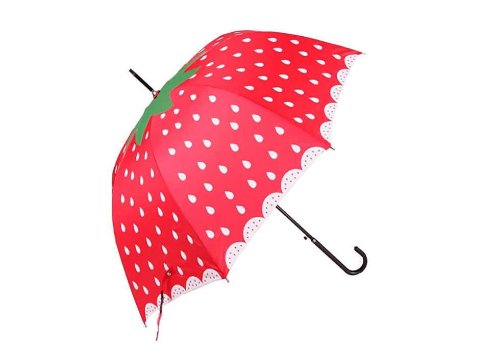 23 inç Güzel Katı Çubuk Şemsiye Çilek Baskı Çocuklar İçin Taşınabilir