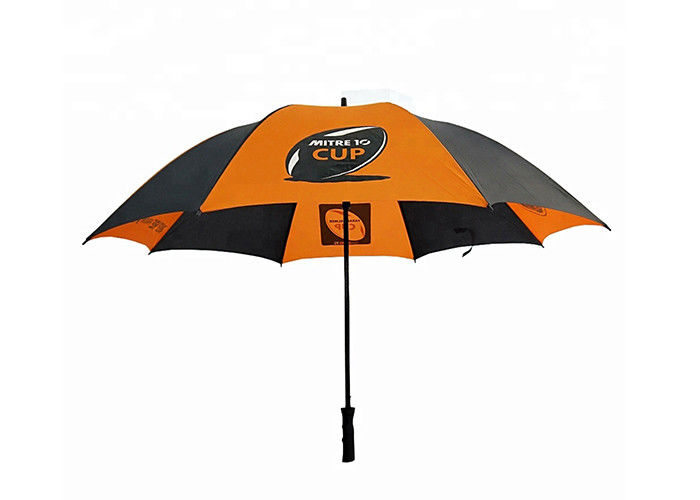 Seyahat için Turuncu Ve Siyah Kompakt Golf Şemsiye Polyester / Pongee Kumaş